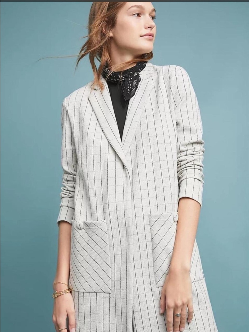 Anthropologie Cream Pinstripe Longline Haryn Blazer